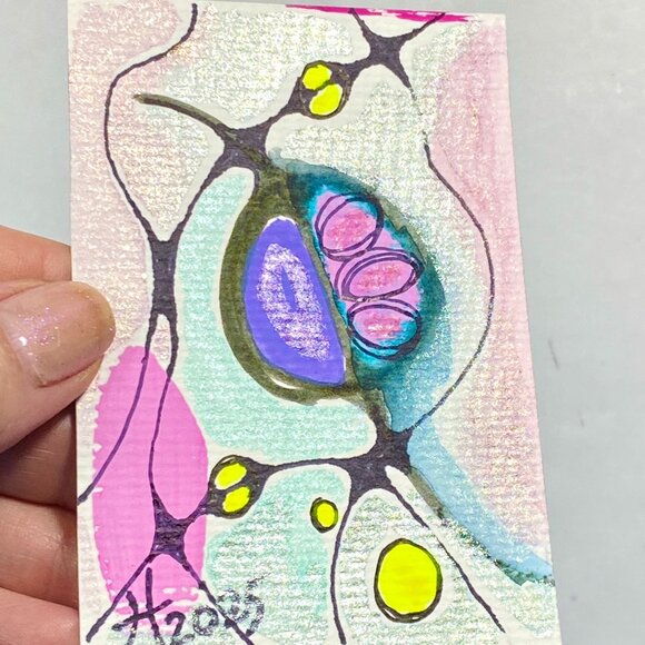 ACEO Original Neurographic Art Watercolor Mixed Media Artist Card ATC - Picture 2 of 3